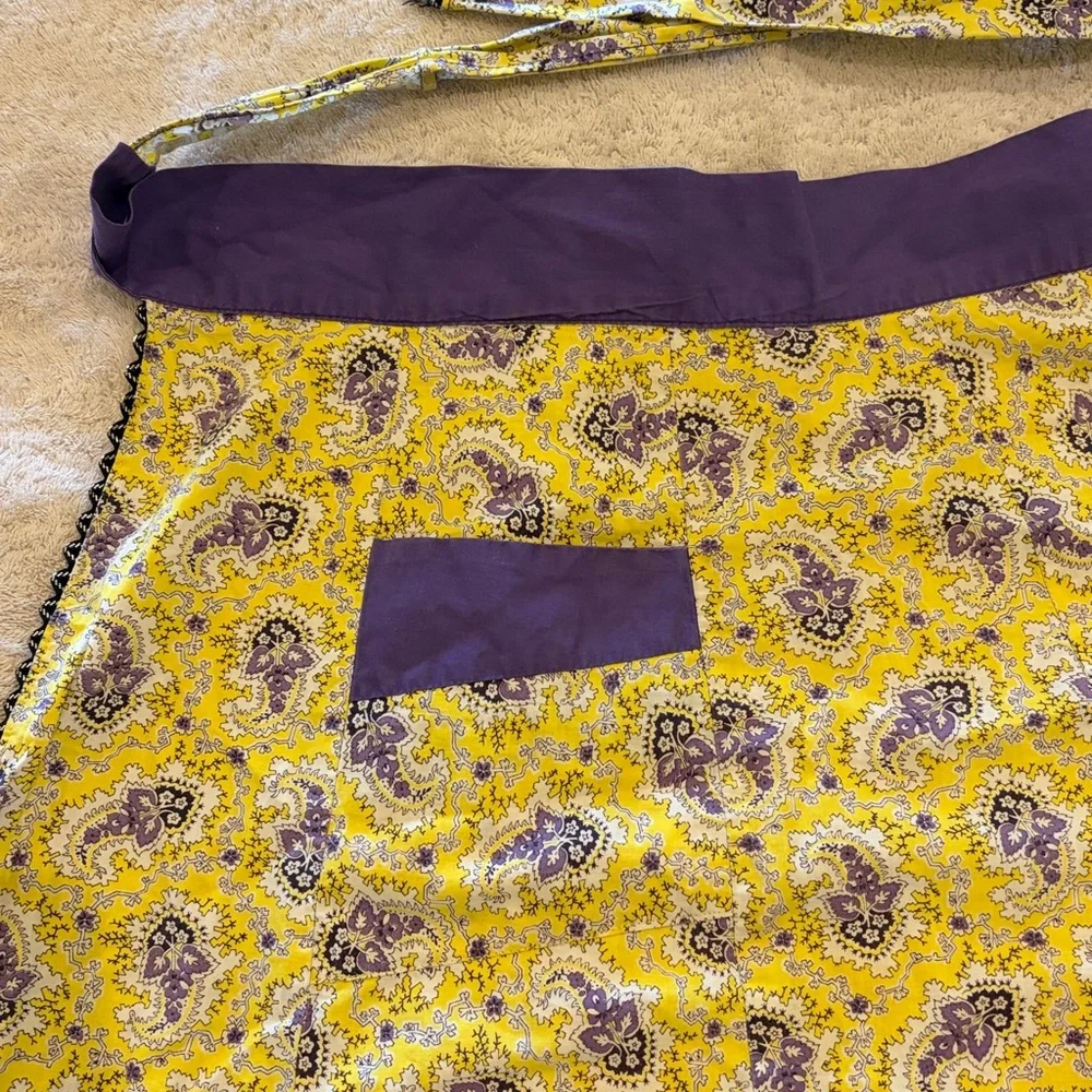 Vintage Handmade Yellow and Purple Patterned Apron